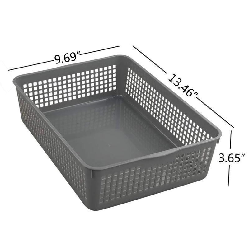 Nicesh A4 Size Plastic Basket, Desktop File Storage Organization Tray, Set of 6 (Grey) - Image 2